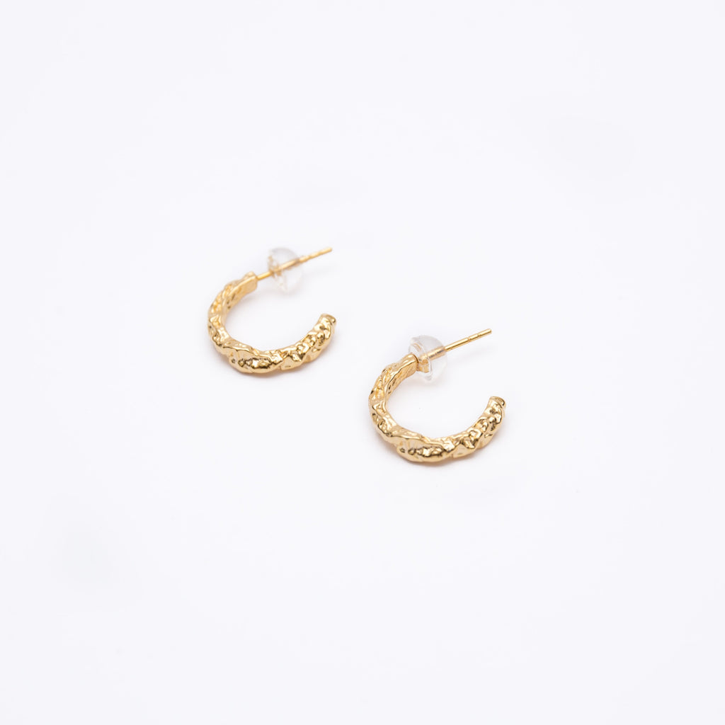 Gold Crepe Textured Hoop Earrings