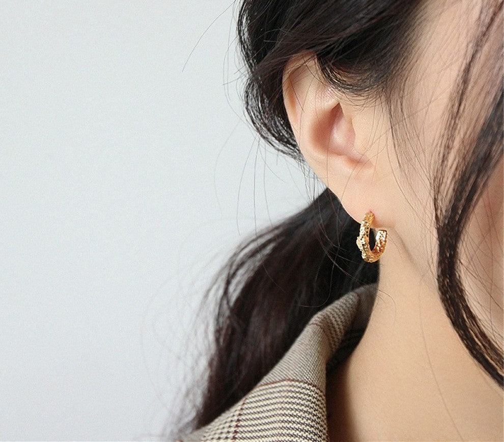 Gold Crepe Textured Hoop Earrings