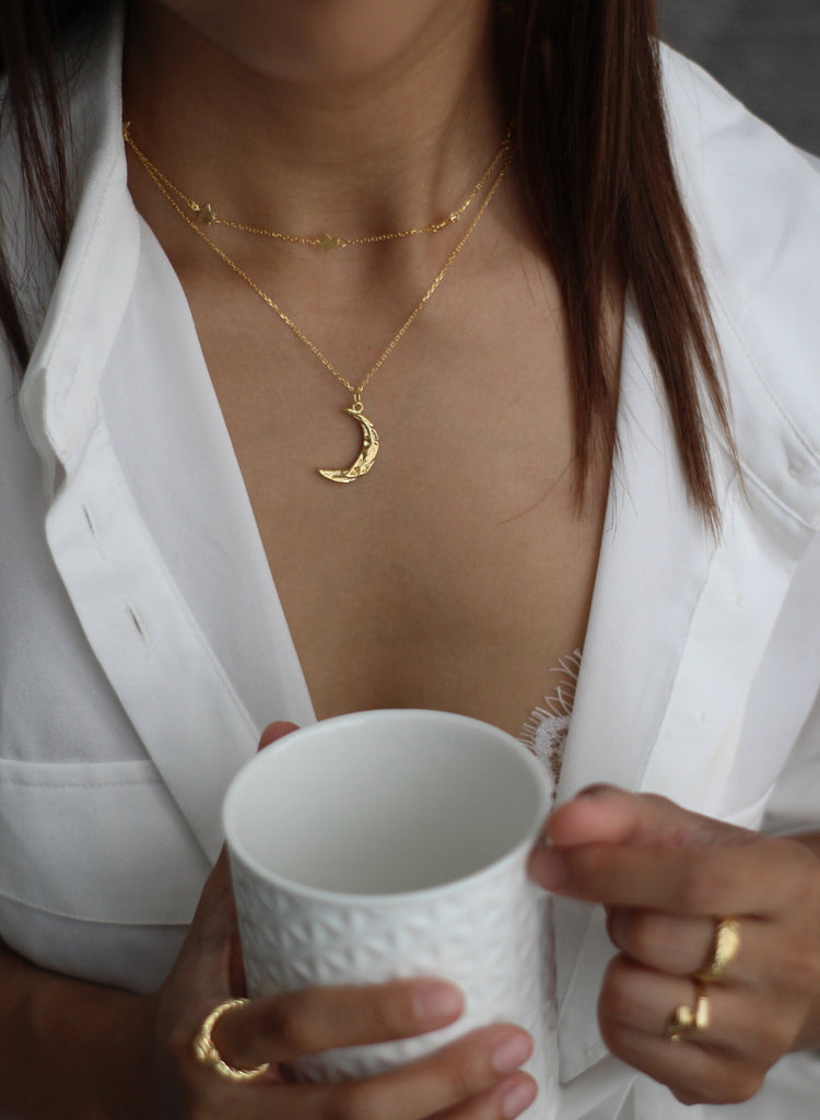 Gold Moon Pendant Necklace Star Choker